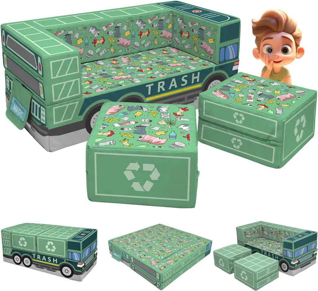 Kids Couch Sofa Modular Toddler Couch Convertible Waste Collection Vehicle Themed Sofa Bed JY