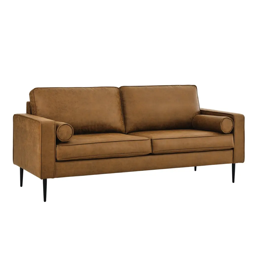 Mid Century Modern 3-Seater Sofa Lumbar Pillows and Solid Wood Legs THOWDEE