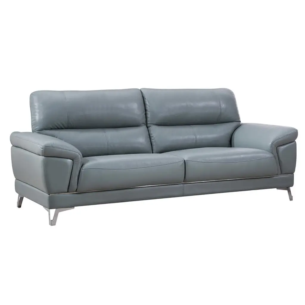 American Eagle Furniture Top Grain Leather Sofa Light Gray Blue - Premium Living Room Seating