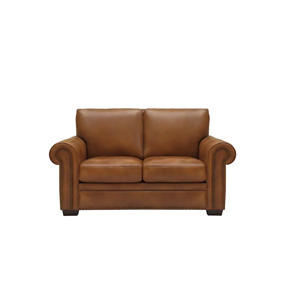 Hello Sofa Home Toulouse Traditional Top Grain Leather Loveseat Brown