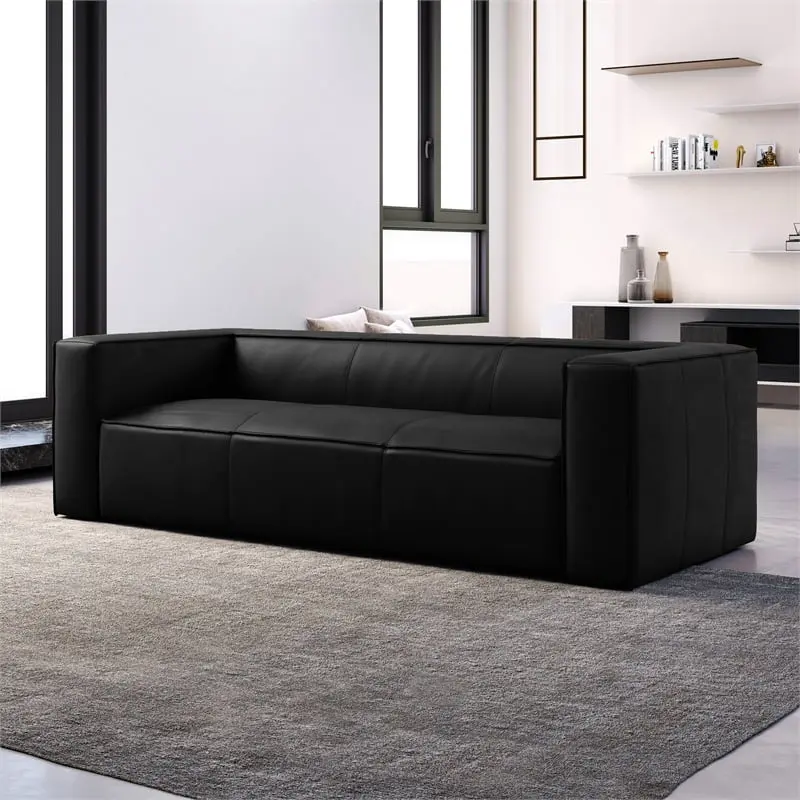 Omax Decor Mason 90 Modern Genuine Top Grain Leather Sofa Black - Contemporary Living Room Sofa
