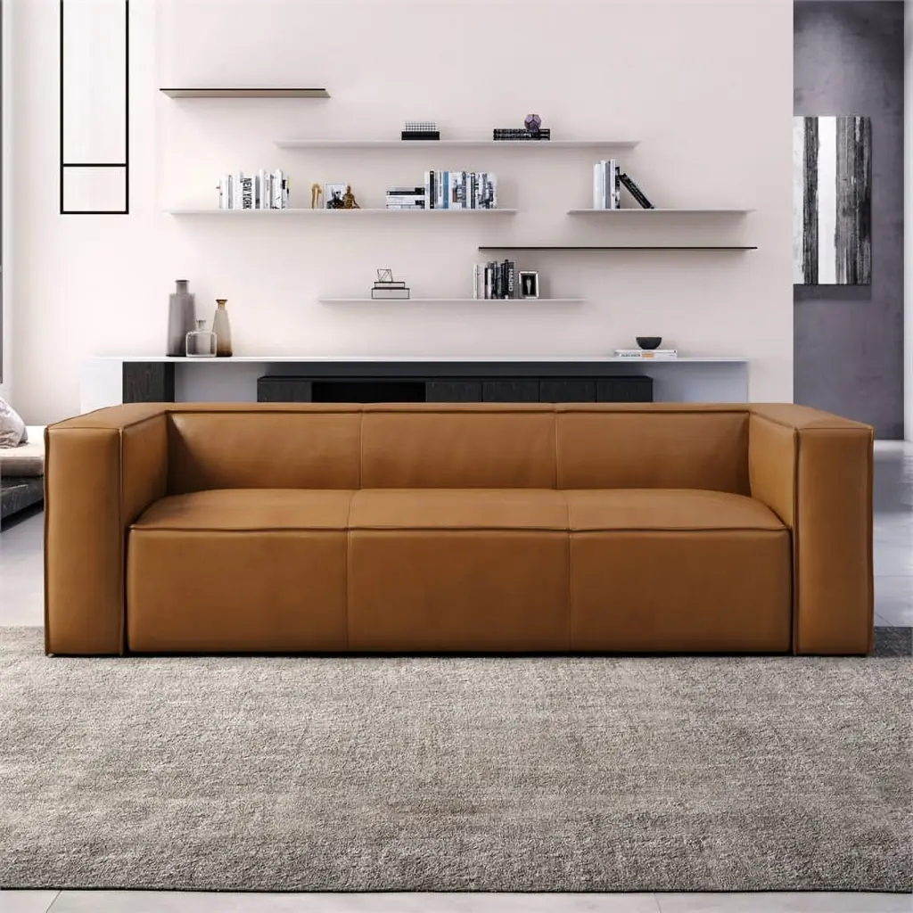 Omax Decor Mason 90 Modern Genuine Top Grain Leather Sofa Tan - Elegant Living Room Furniture