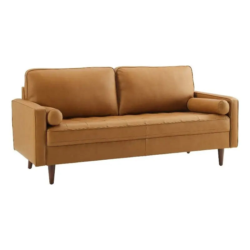 Pemberly Row 73 Modern Top Grain Leather Upholstered Sofa Tan