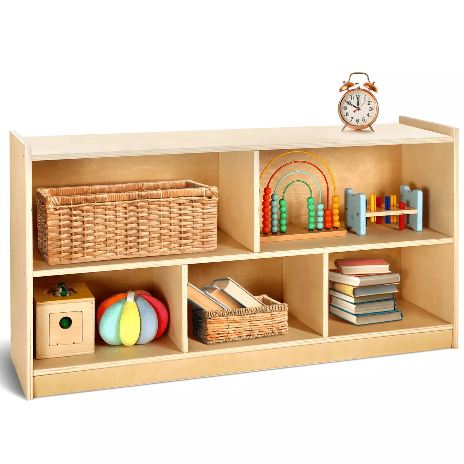 Sweet Time Wooden Storage Cabinet Kids Toy Organizer 5 Section Montessori Bookshelf