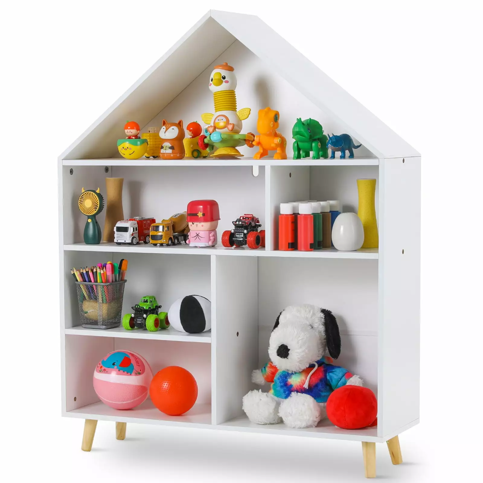 Pirecart Kids Bookshelf Wood Toy Storage Cabinet Classroom Bedroom Nursery Living Room
