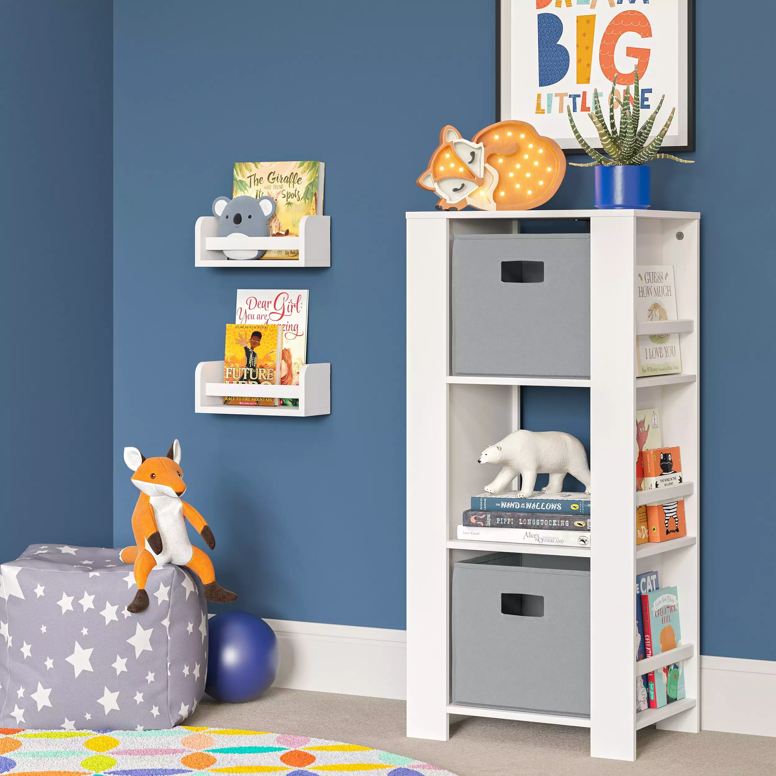 RiverRidge Kids Bookshelf Toy Organizer Tower 3 Cubbies 6 Bookracks White