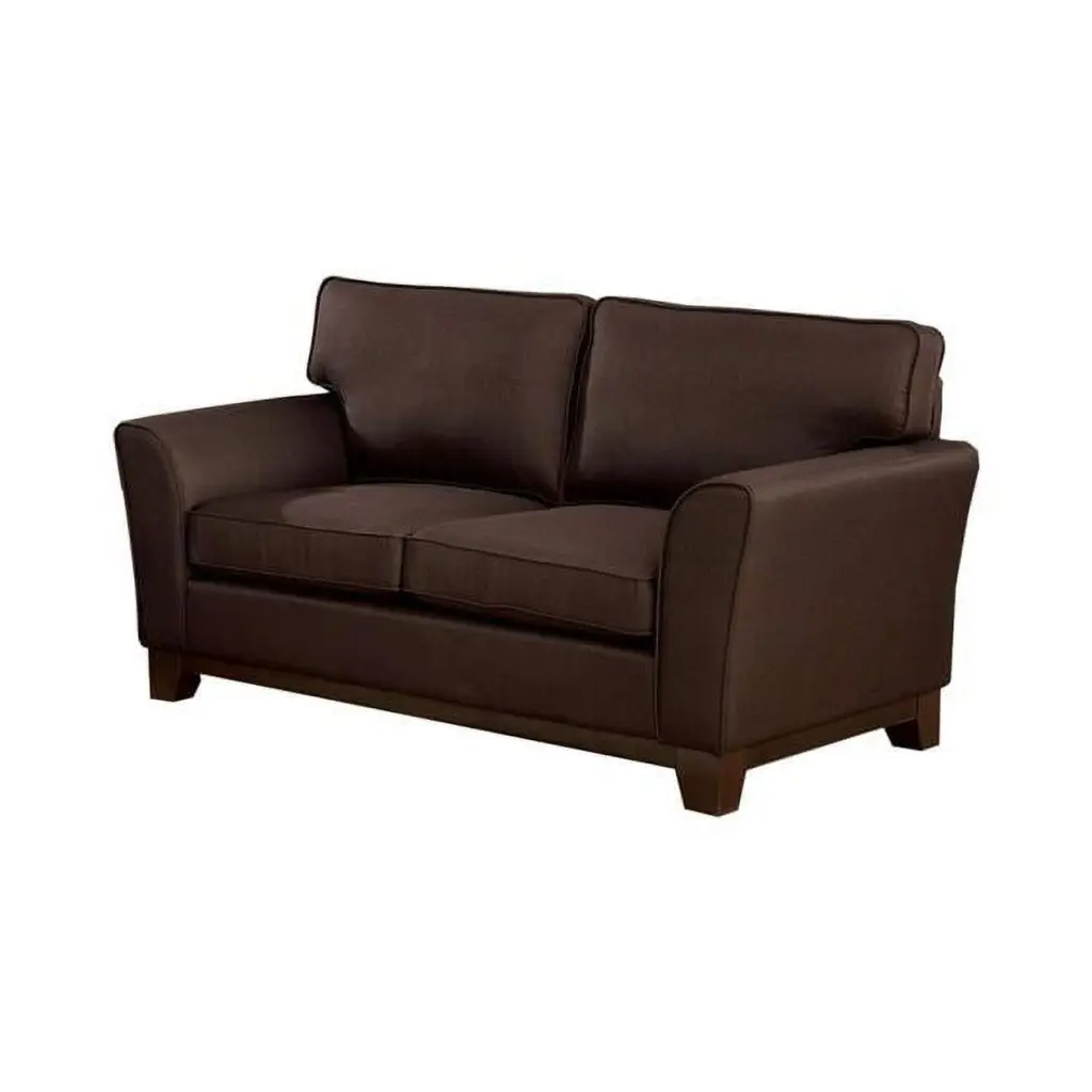 Benjara Loveseat Flared Arms and Box Seat Brown - Traditional Style Sofa Benzara