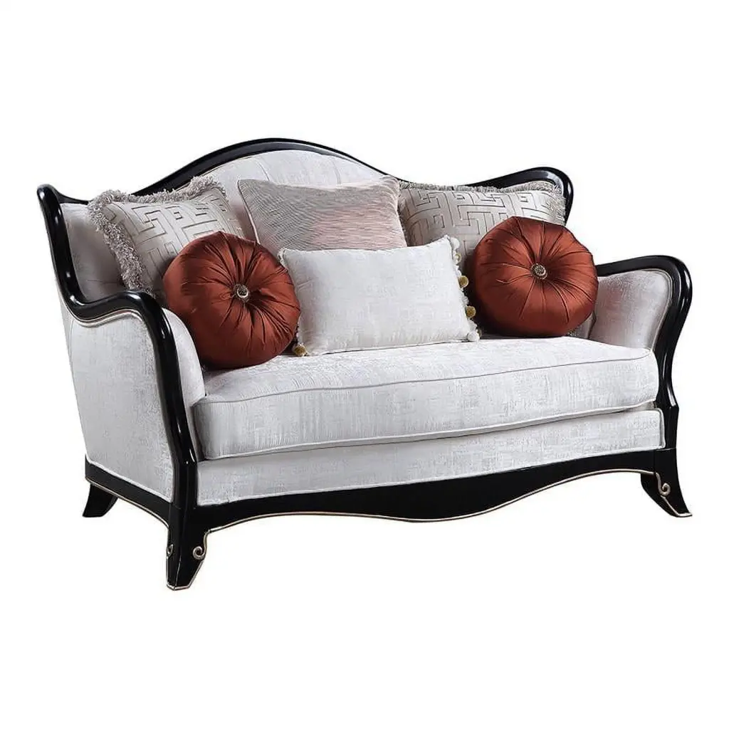 Bowery Hill Traditional Loveseat 6 Pillows Beige Finish
