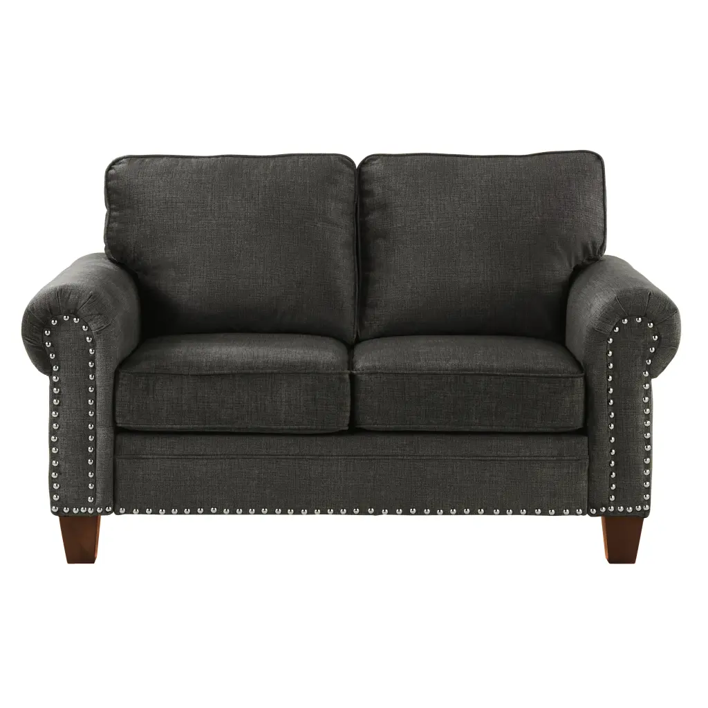 DeeHome Traditional Style Dark Gray Loveseat - Microfiber Upholstered Sofa Nailhead Trim