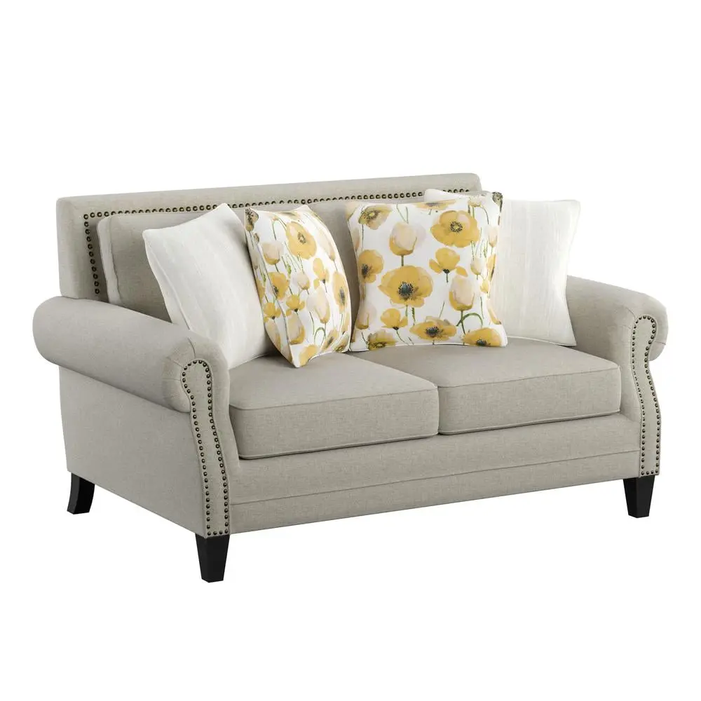Madrona Burke Loveseat Rolled Arms, Nail Head Trim, and Wood Legs