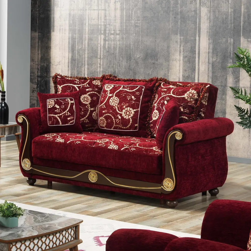 Americana Burgundy Loveseat Living Room Ottomanson