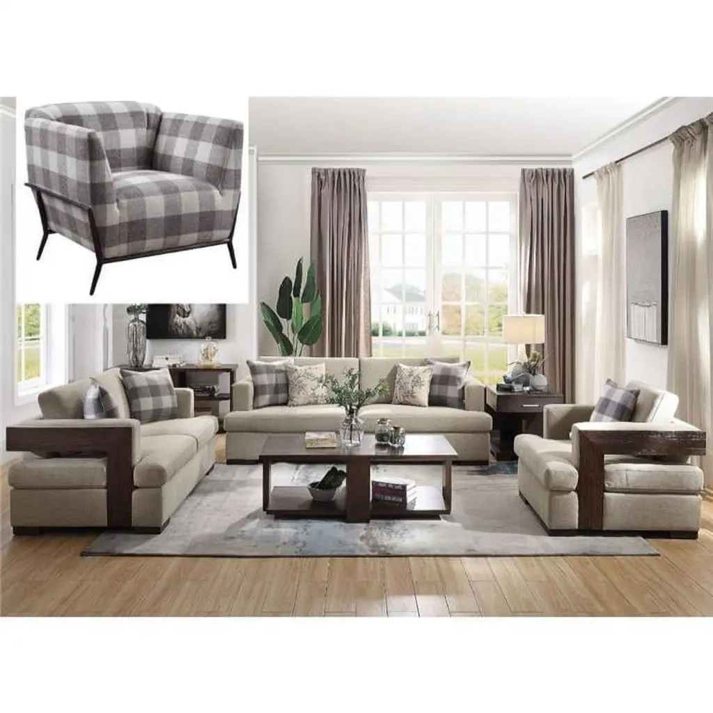 Acme Niamey Sofa 4 Pillows Fabric & Cherry Wood Legs Acme Furniture