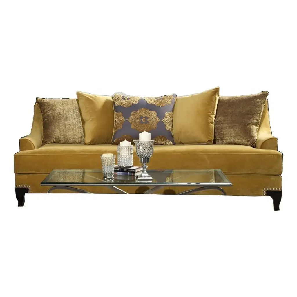 Bowery Hill Traditional Velvet Upholstered Sofa Wood Frame Gold