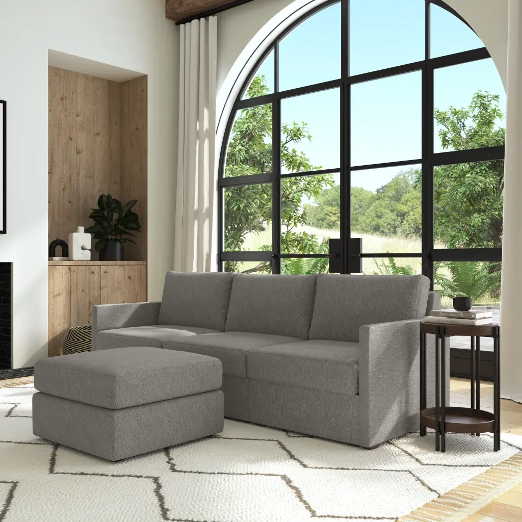 Flexsteel Flex Gray Fabric Sofa Narrow Arm and Ottoman - 101x35x37 Inches
