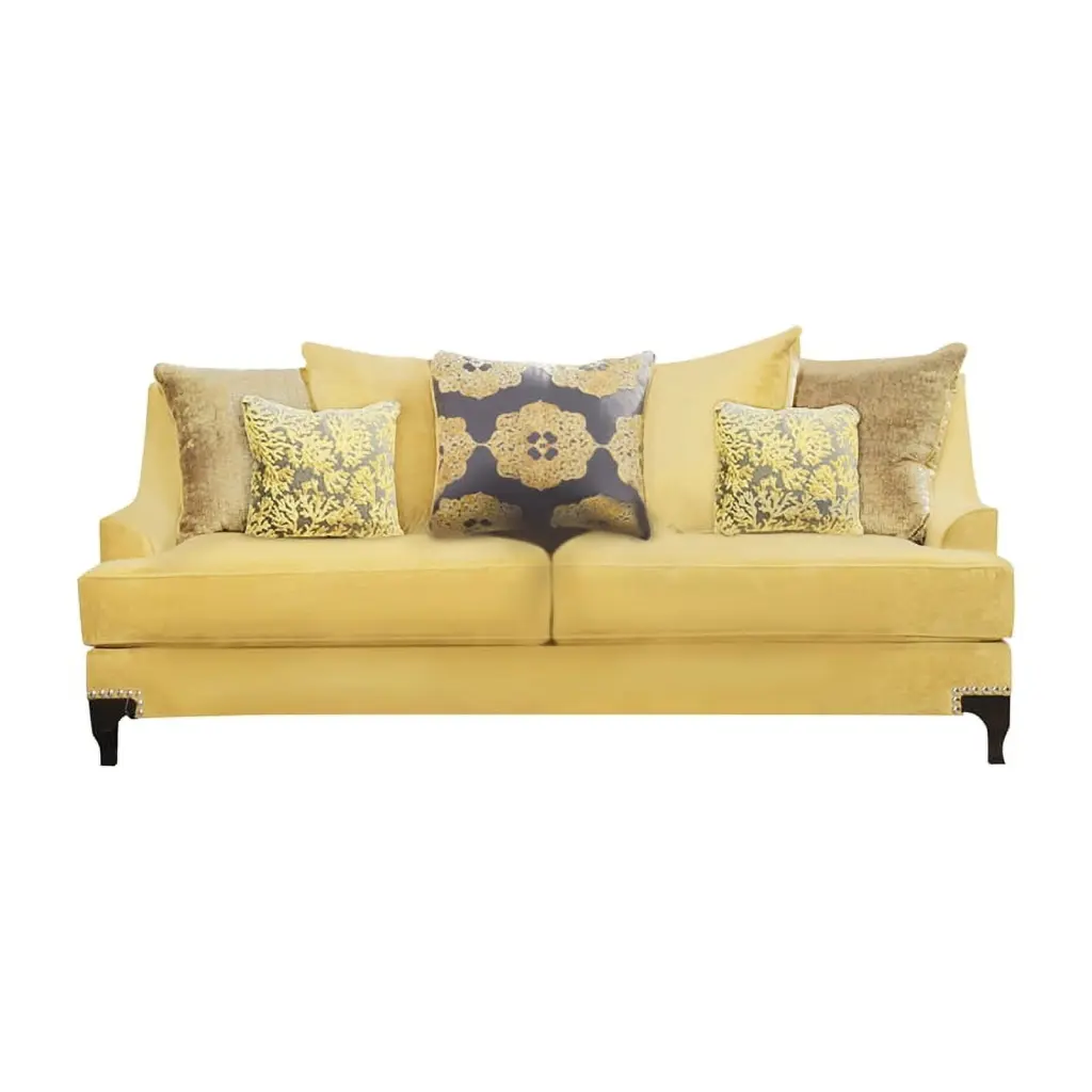 Furniture America Charlette Traditional Fabric Upholstered Gold Sofa