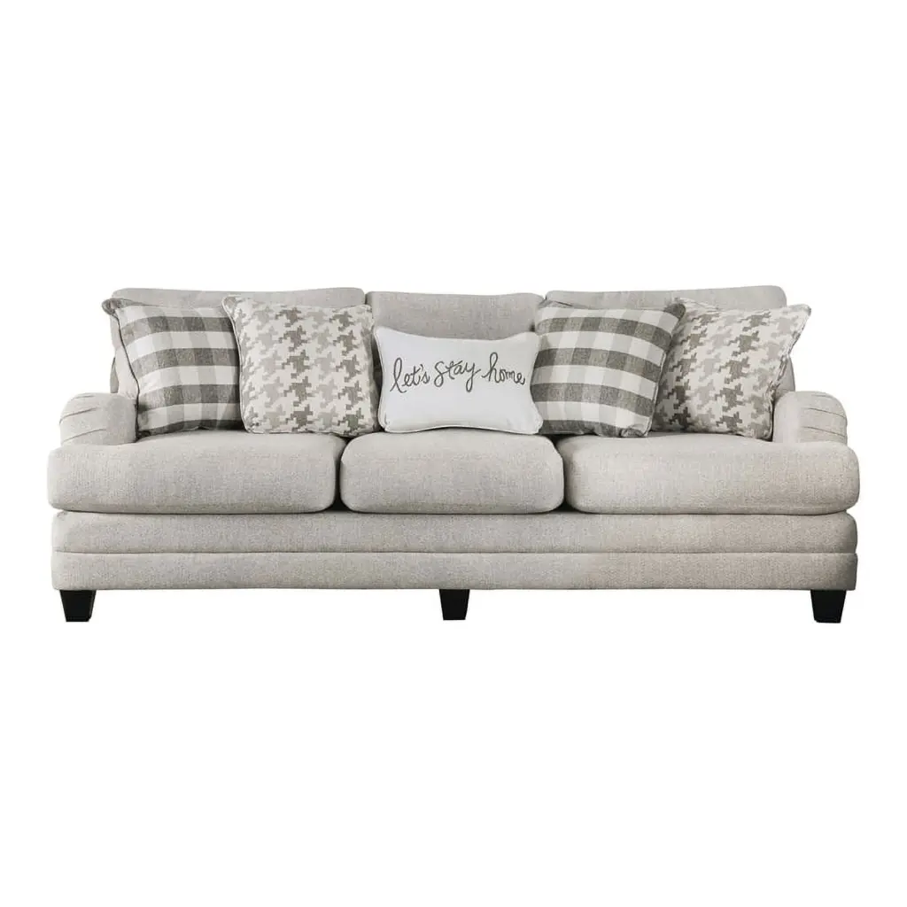 Furniture America Verdugo Transitional Fabric Sofa Light Gray Comfortable Living Room Sofa