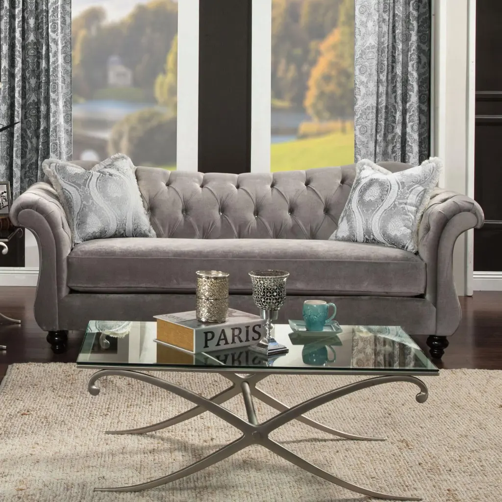 Traditional Fabric Upholstery Sofa Gray Antoinette Furniture America