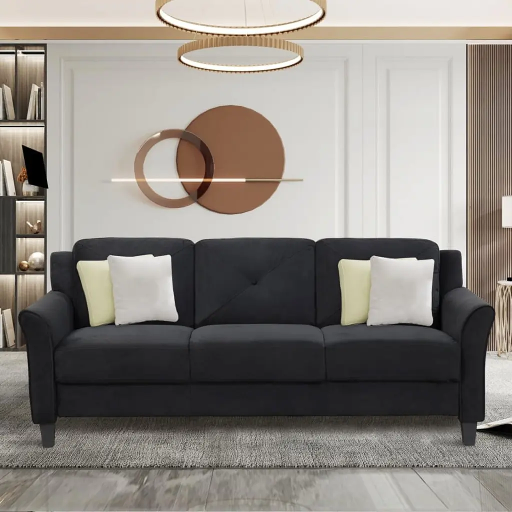 Fashionable Living Room Sofa 3 People Black Fabric Jamini