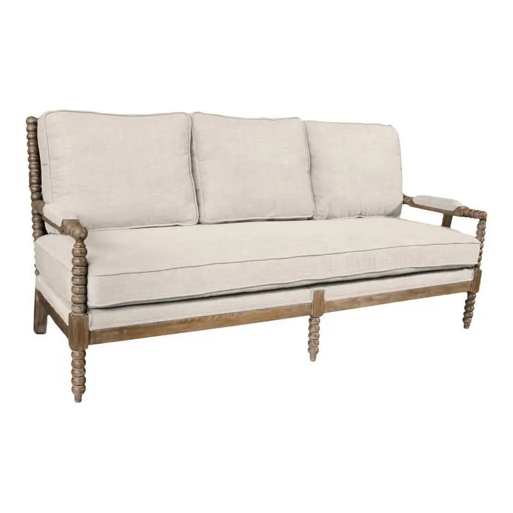 Moti Upholstery Wyndham 75 Solid Wood Sofa Upholstered Ivory Linen Fabric - Durable Living Room Furniture MOTI Furniture