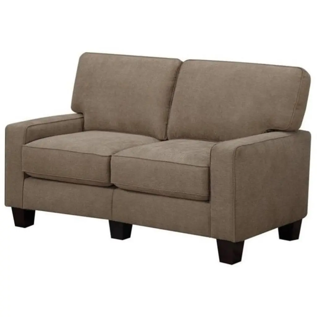 Pemberly Row Traditional Fabric Loveseat 2 Pillows Fawn Tan