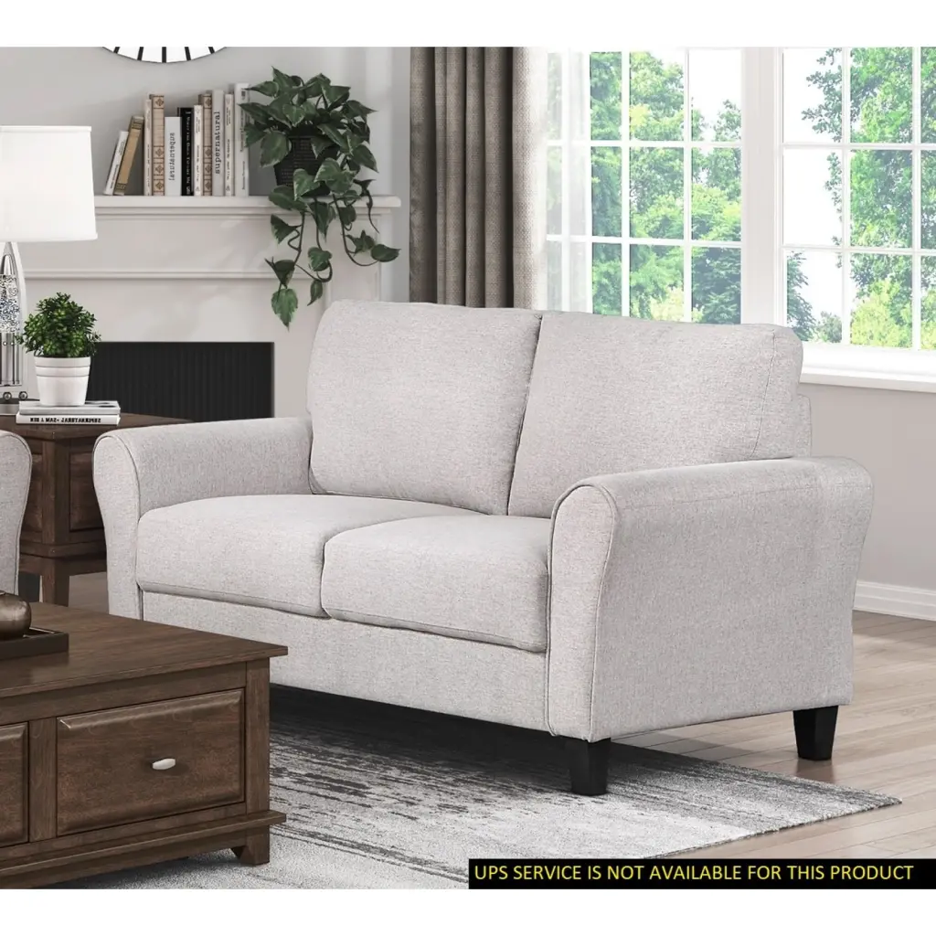 Miekor Transitional Sand Textured Fabric Upholstered Loveseat Attached Cushions