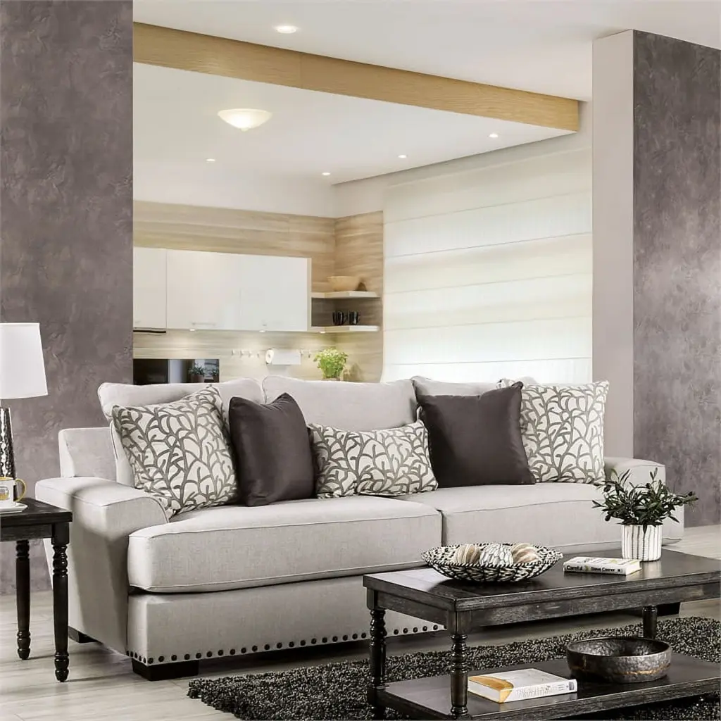 Furniture America Wendl Transitional Fabric Sofa Nailhead Trim