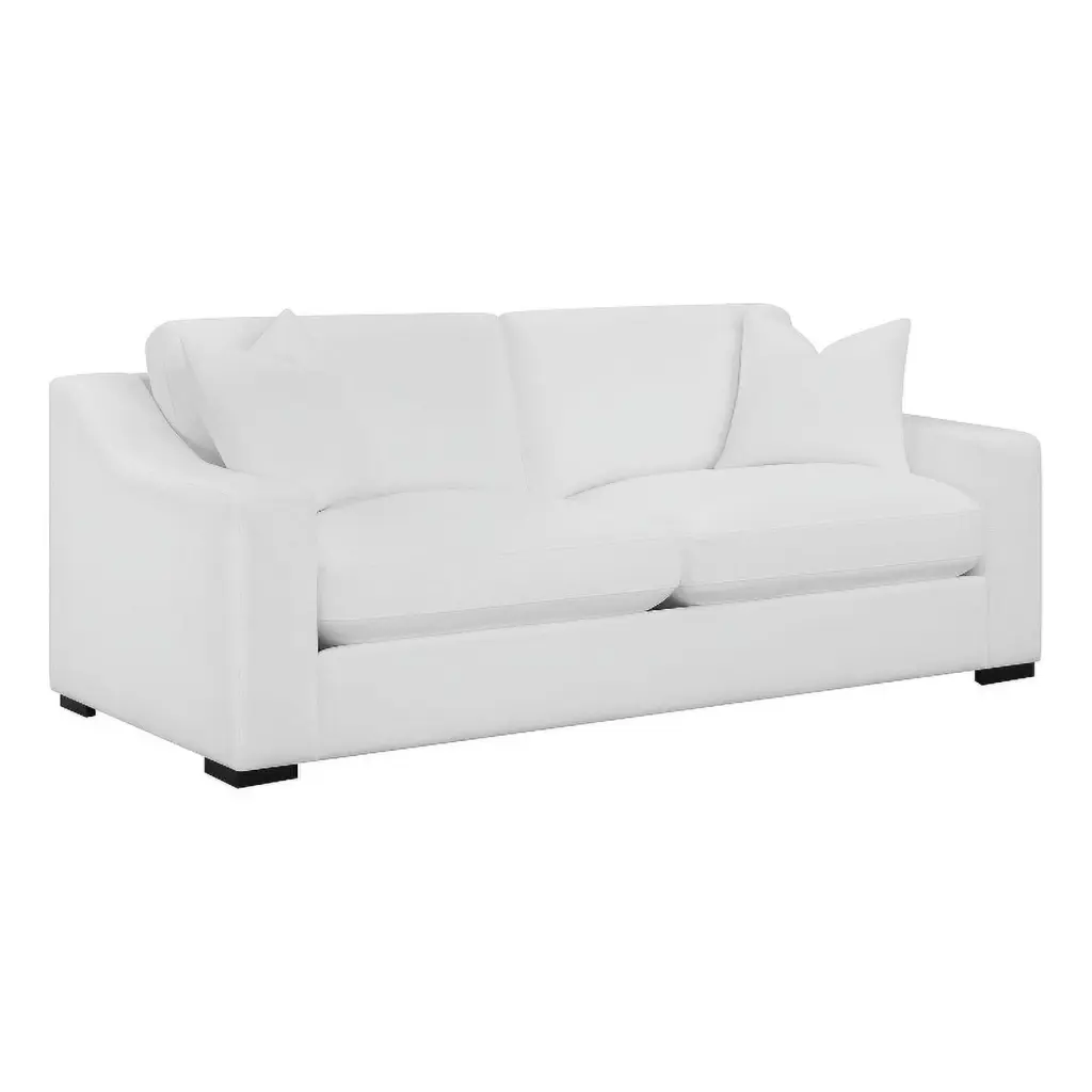 Pemberly Row Transitional Upholstered Fabric Sofa Sloped Arms White