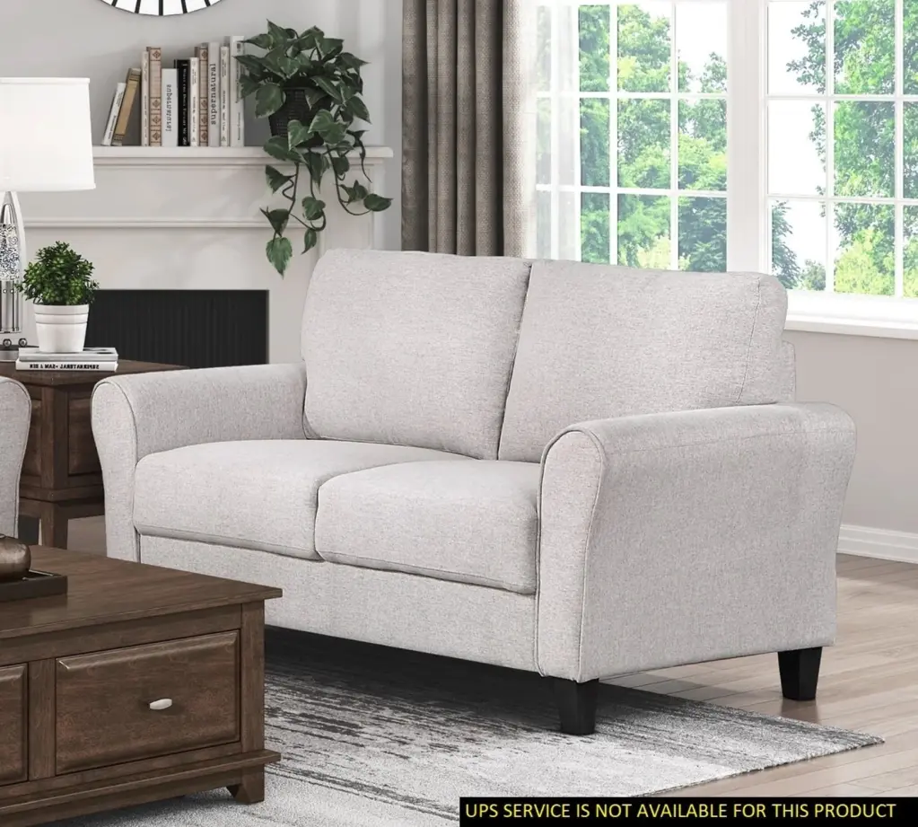Modern Transitional Sand Textured Fabric Loveseat Attached Cushion unknown