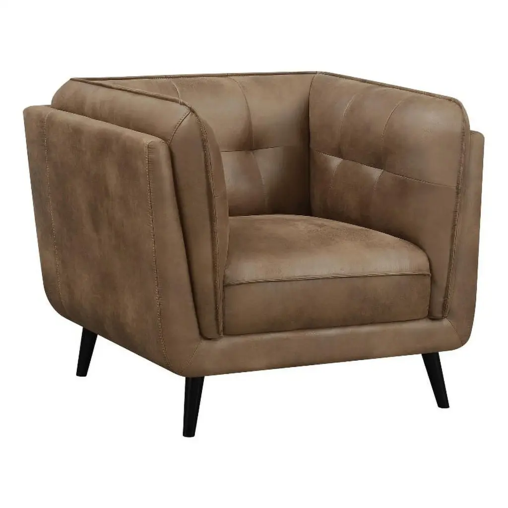 Pemberly Row Faux Leather Upholstered Button Tufted Chair Brown - Elegant and Durable