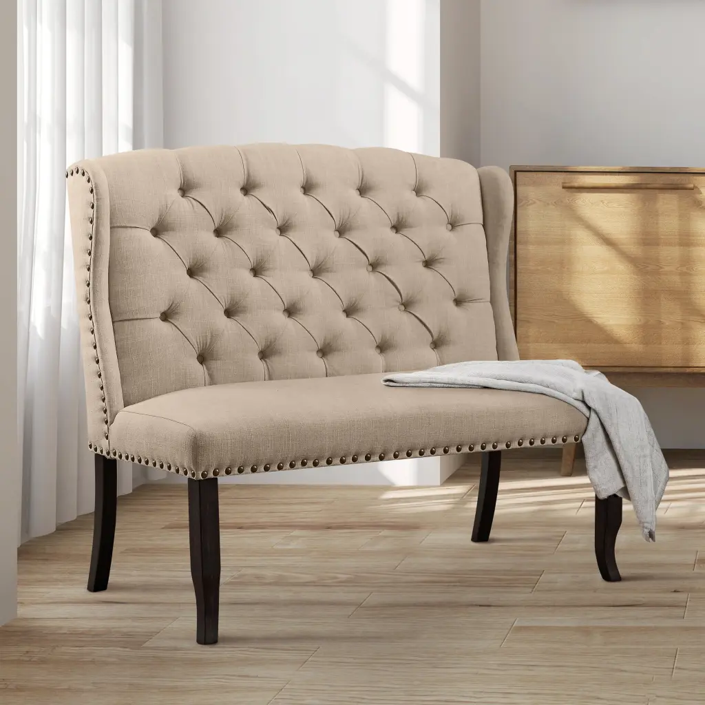 24/7 Shop At Home Beige Marsh Fabric Tufted 2-Seater Loveseat Bench