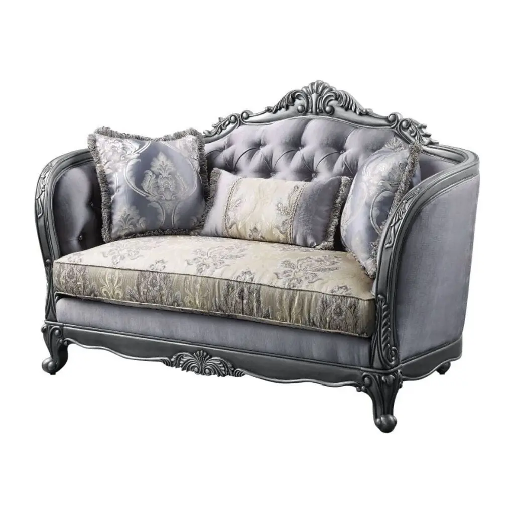 ACME Ariadne Fabric Tufted Loveseat 3 Pillows Platinum Gray - Elegant Sofa Acme Furniture