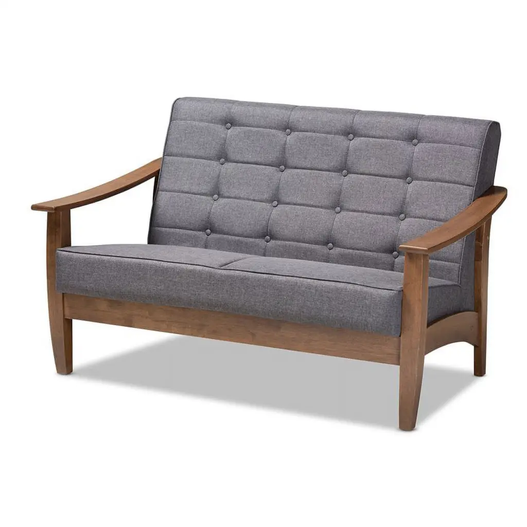 Bowery Hill Tufted Fabric and Wood Loveseat Gray and Walnut Brown