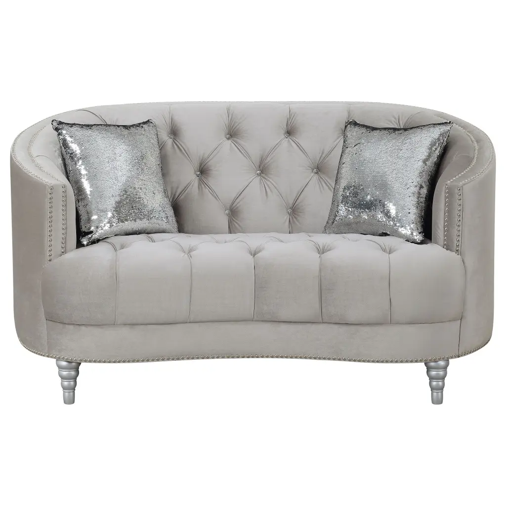 Coaster Avonlea Grey Silver Sloped Arm Tufted Loveseat Elegant Design Coaster Company