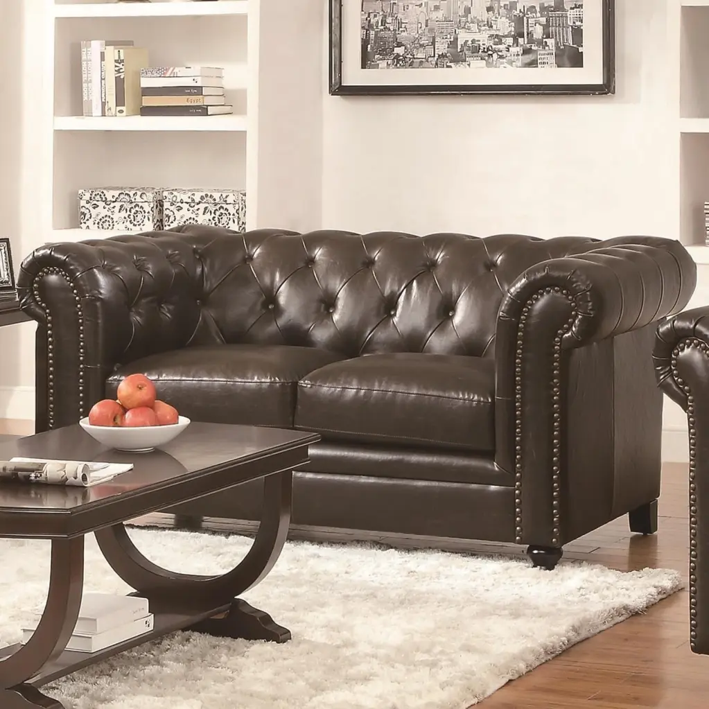 Roy Rolled Arm Tufted Loveseat Brown - Classic Upholstered Small Sofa Coaster Company