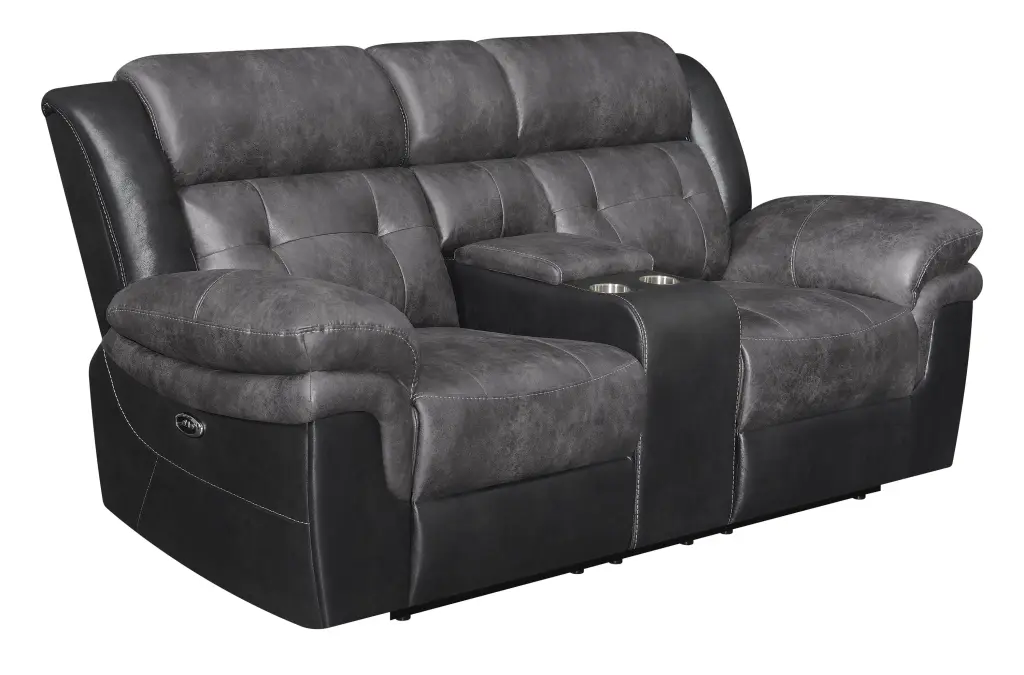Saybrook Tufted Cushion Motion Loveseat Charcoal and Black Comfortable Living Room Sofa Coaster Company