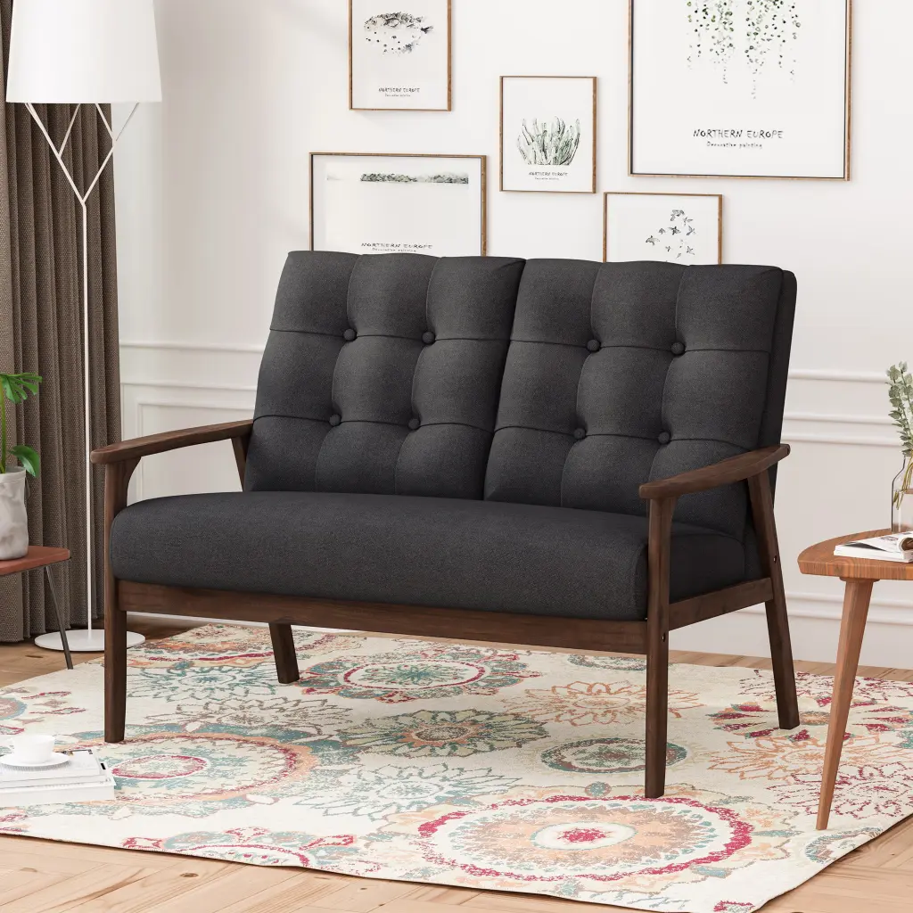 Noble House Devin 45.50 Contemporary Tufted Loveseat Charcoal Gray Contemporary Home Living