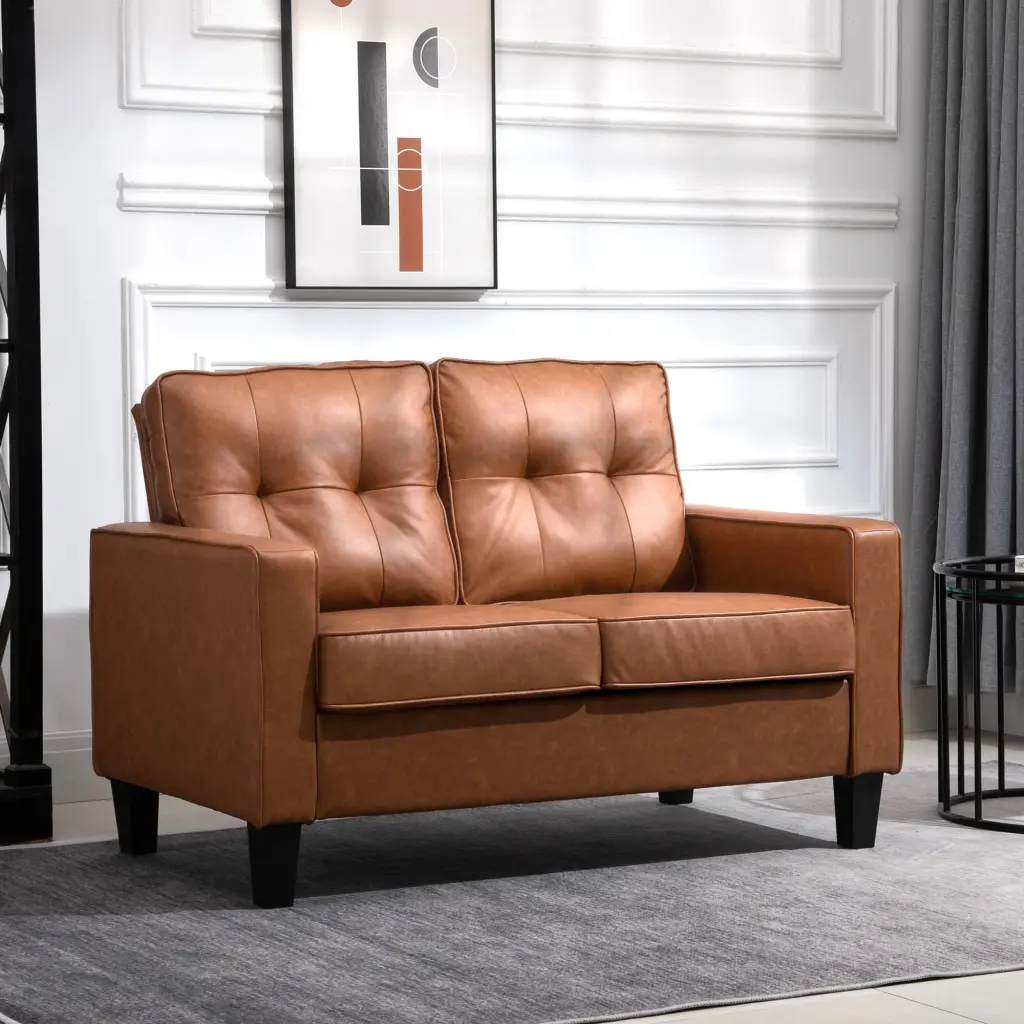 HOMCOM 51 Wide Loveseat Armrest 2-Seater Tufted PU Leather Double Sofa Brown