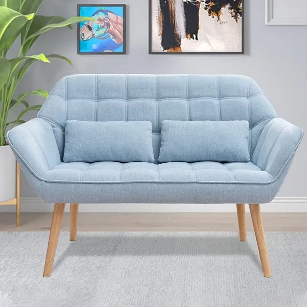 KEAIDO Loveseat Sofa Mini Small Couch Living Room Mid Century Tufted Design and 2 Pillows