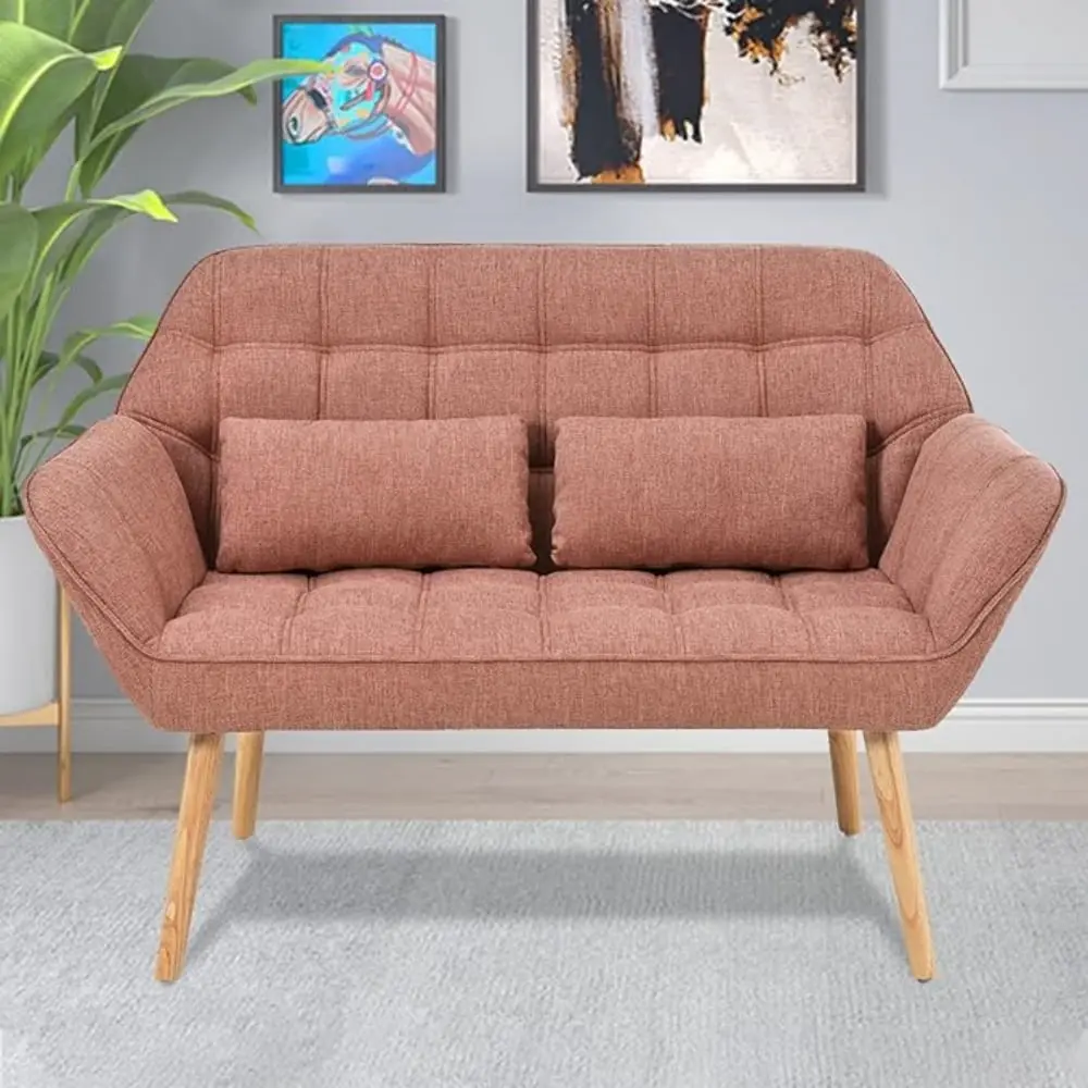 KEAIDOD Double Chair Pink Loveseat Sofa Futon Couch Living Room Mid Century Tufted Design