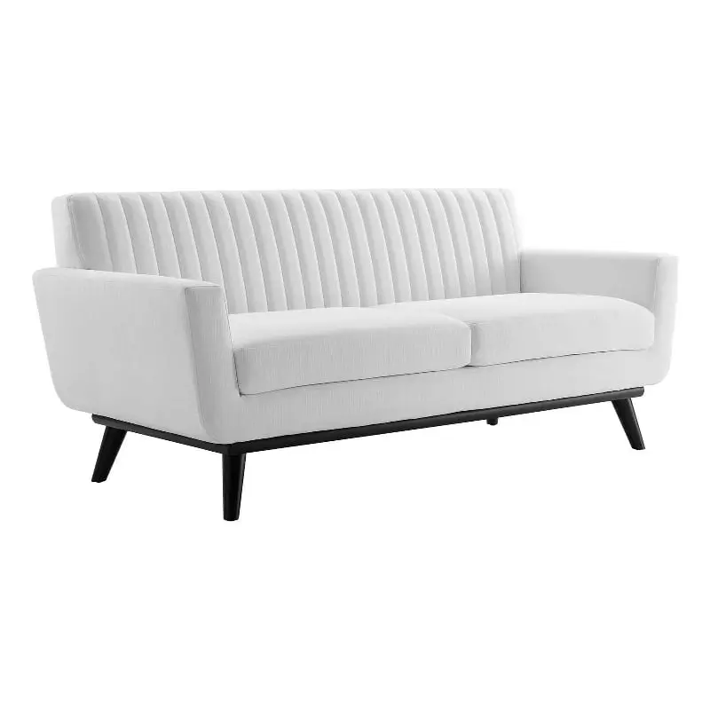 Maklaine Modern Channel Tufted Polyester Fabric Loveseat White - Contemporary Living Room Seating