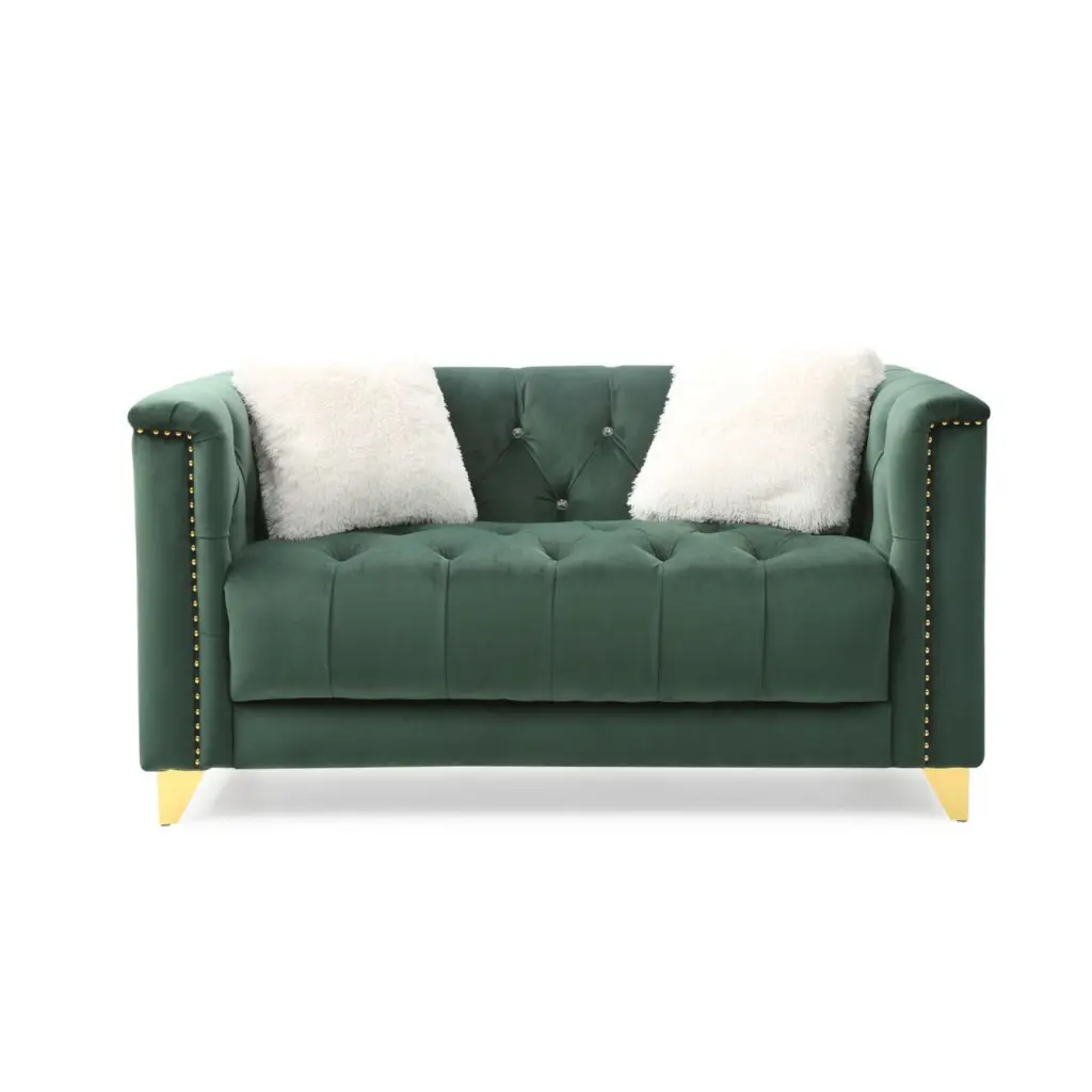Miekor Furniture Russell Tufted Upholstery Loveseat Green Velvet Fabric