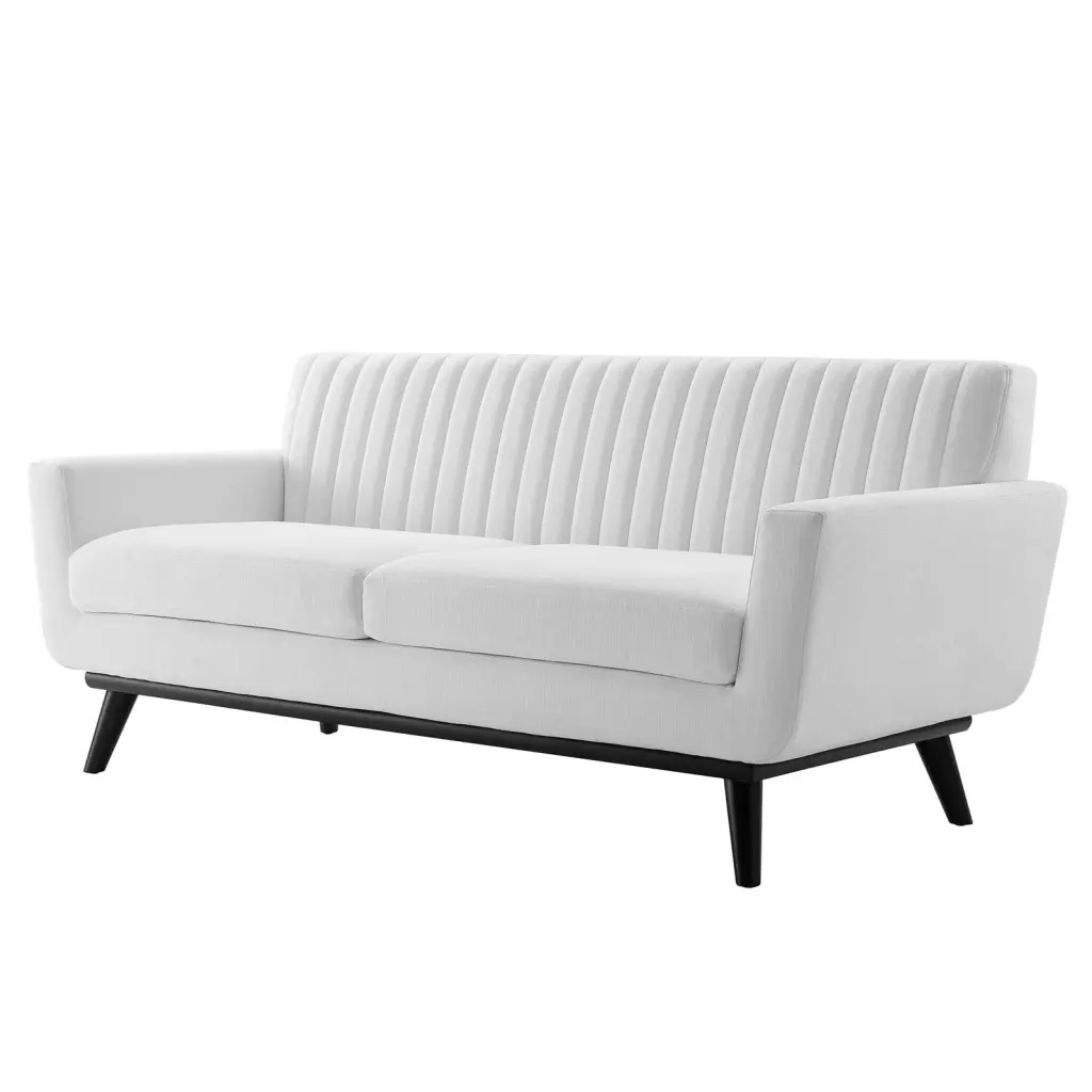 Tufted Loveseat Sofa White Fabric - Modern Contemporary Urban Design Living Lounge Room