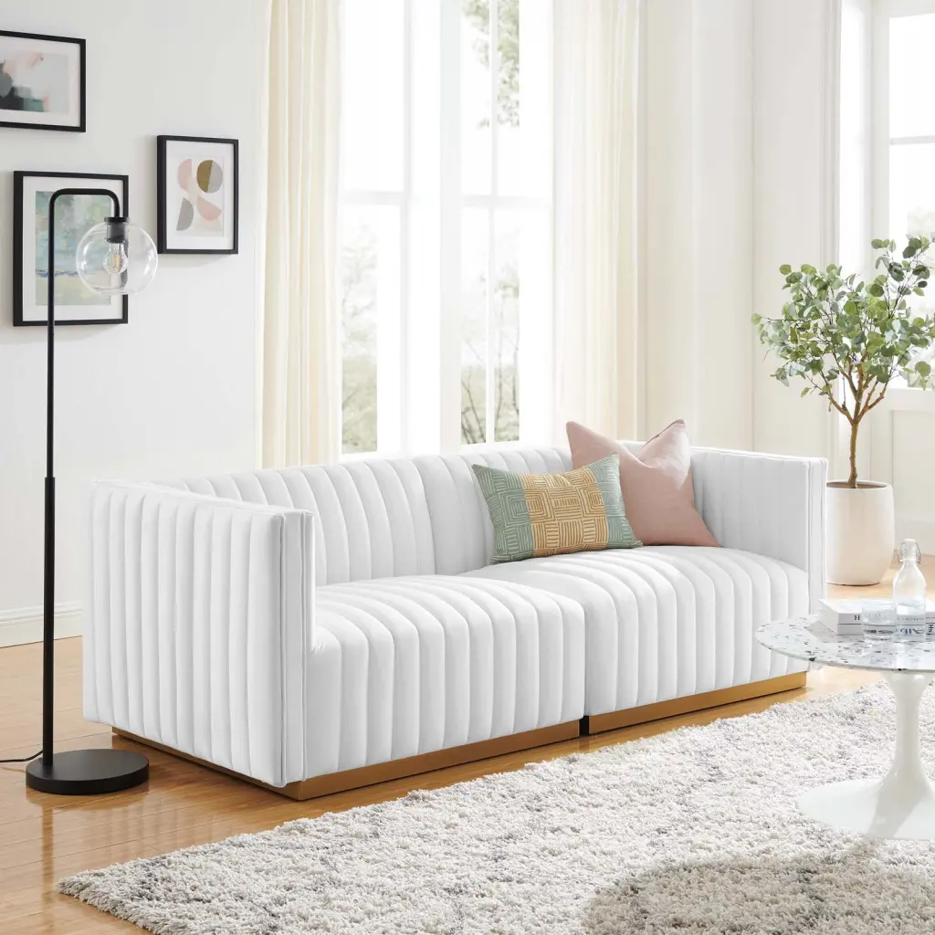 Modway Conjure Channel Tufted Gold White Performance Velvet Loveseat