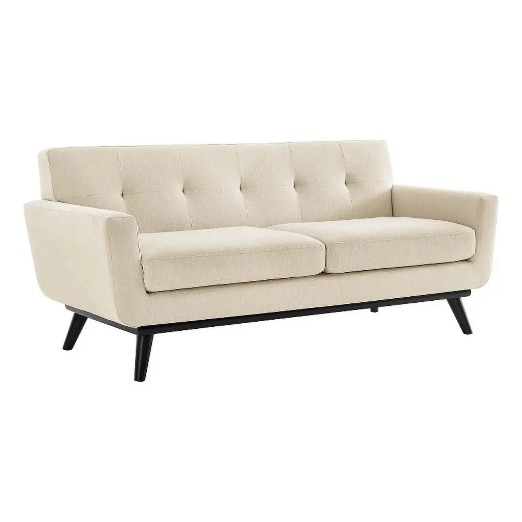 Pemberly Row Tufted Back Upholstered Fabric Loveseat Beige - Elegant Living Room Furniture