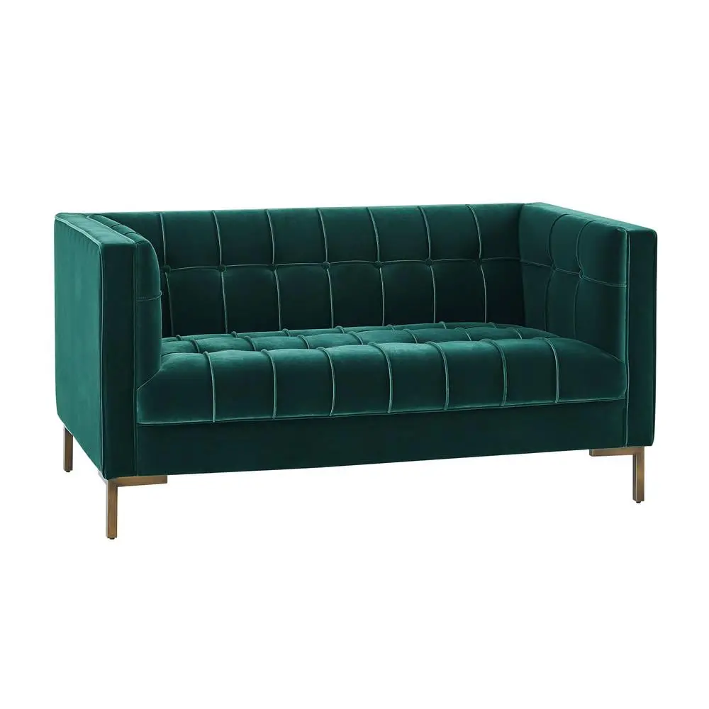 Isaac Stitch Green Velvet Button Tufted Loveseat Elegant Living Room Steve Silver Company
