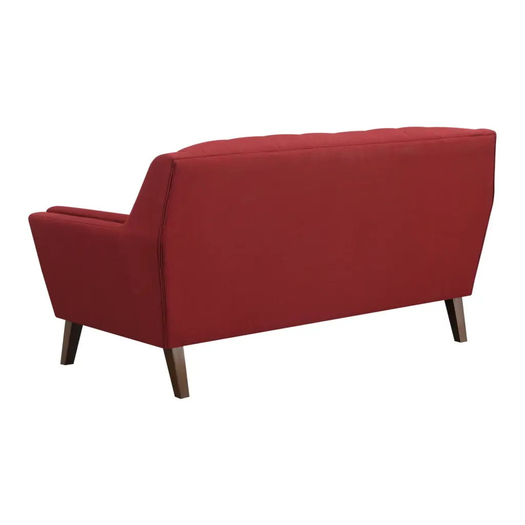 Wallace Bay Browning True Red Loveseat Angular Arms Deep Tufting and Stitching Details Wallace & Bay