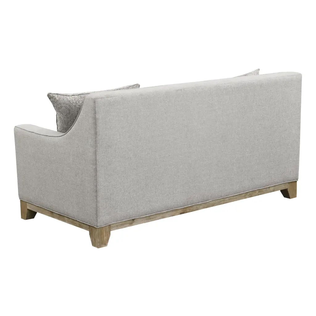 Wallace & Bay Herman Classic Gray Loveseat Button Tufting Track Arms and Weathered Wood Base