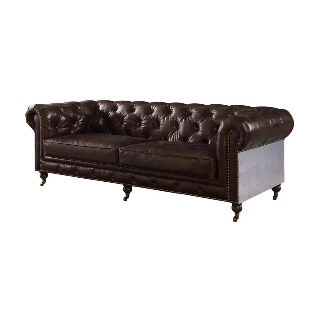 ACME Aberdeen Top Grain Leather Tufted Sofa Vintage Brown - Classic Living Room Sofa Acme Furniture