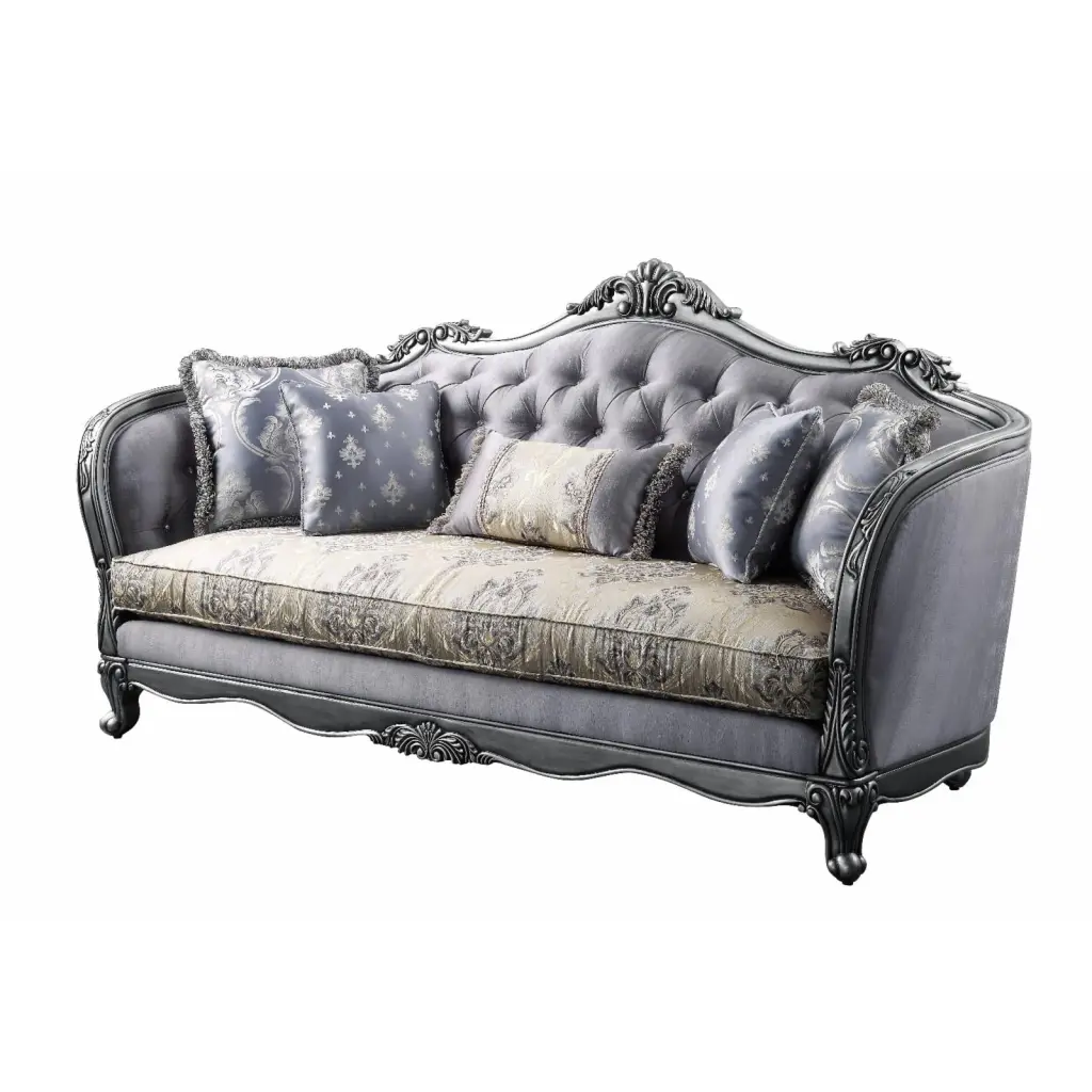 ACME Ariadne Fabric Tufted Sofa 5 Pillows Platinum Gray Acme Furniture