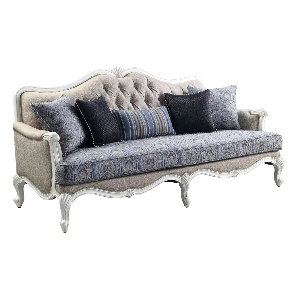 ACME Ciddrenar White Fabric Tufted Sofa 5 Pillows Living Room Acme Furniture